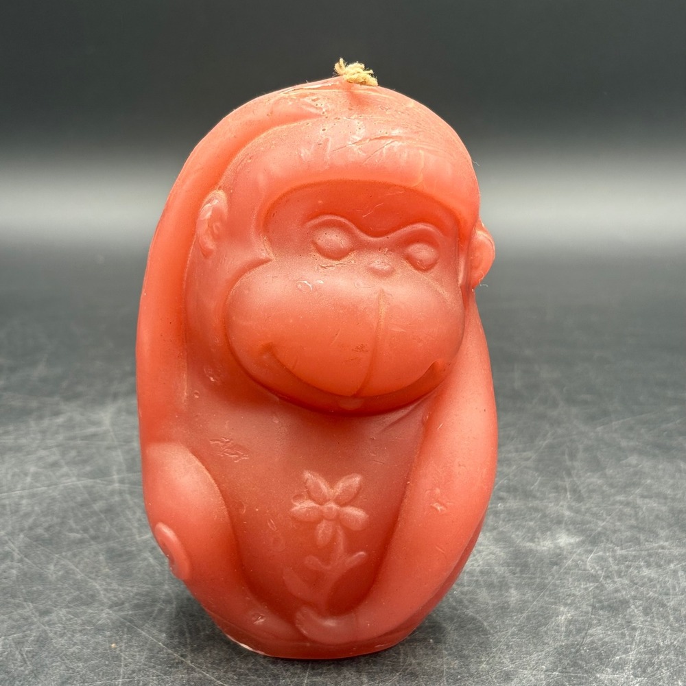 Vintage Monkey Candle Home Decor OS Red Good Primate Flower GrannyCore Vtg